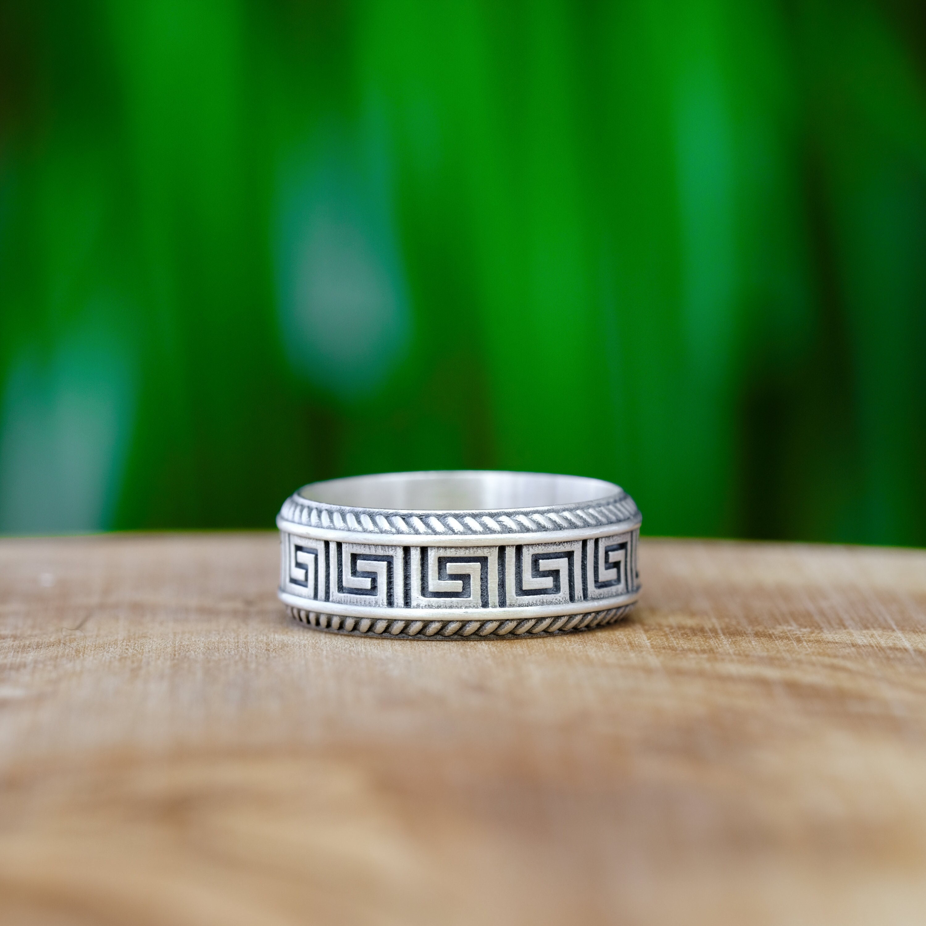Silver Greek Key Ring Sterling Meander Pinky Ring Unique Greek Ring Mens Wedding Band Ring Promise Ring For Men Dainty Pattern Jewelry Gift