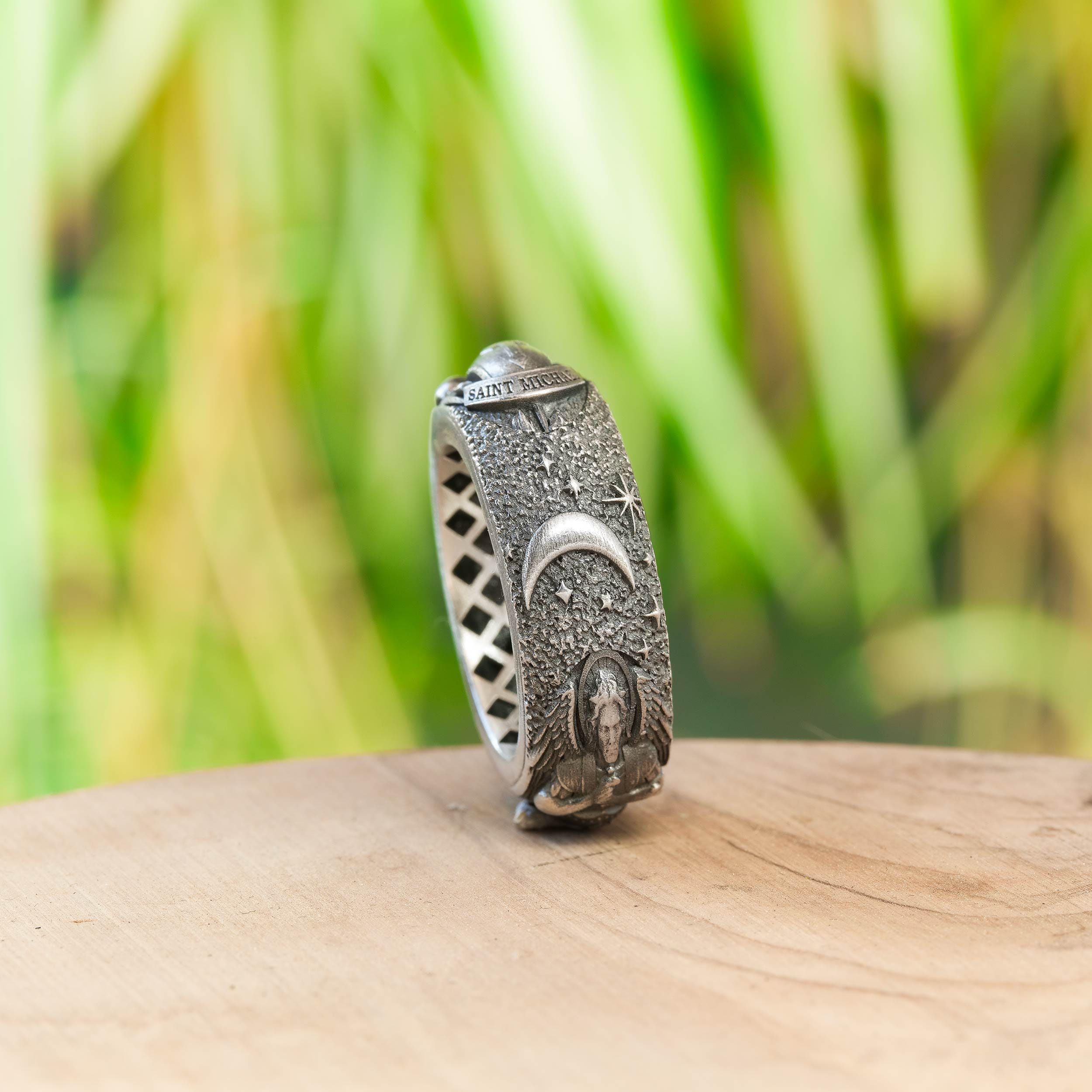 【213】＜大天使 ミカエルのリング＞ 聖ミカエル大天使リング、酸化スターリングシルバー保護バンド - Etsy 日本