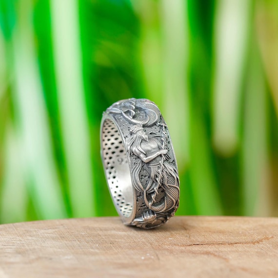 Silver Poseidon Ring Sterling Greek Mythology Ring for Mens