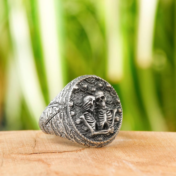 Lovers Couple Signet Ring Sterling Silver Ring for Mens Gothic