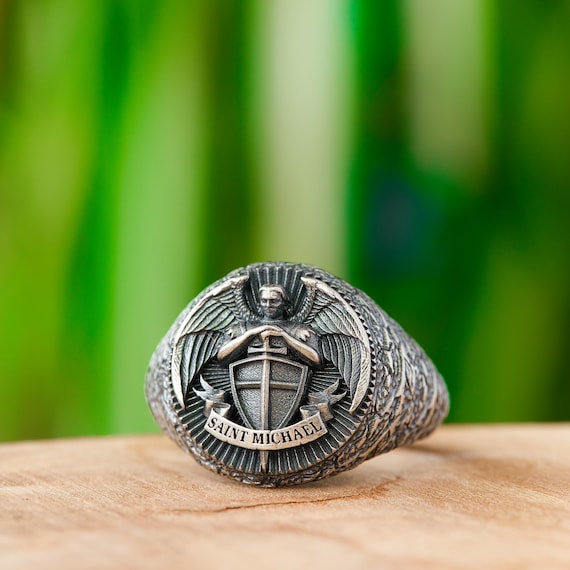 Michael Archangel Signet Ring, 925 Sterling Silver Archangel
