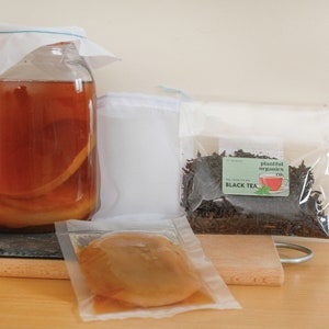 Super Kombucha KIT | Scoby, Tea, Brown Sugar, Teabag + Instructions | Organic Kombucha starter Scoby, Kombucha Kit, DIY at home kit