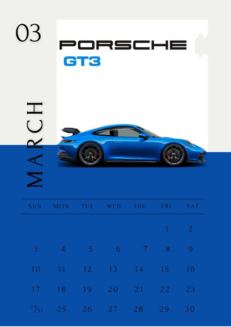 New 2024 Printable 2024 Calendar With Porsche Images Etsy