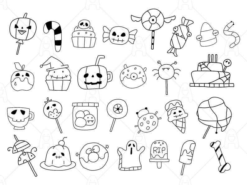 Procreate Doodle Stamp Brushes, Kawaii Candy Halloween Procreate Stamp ...