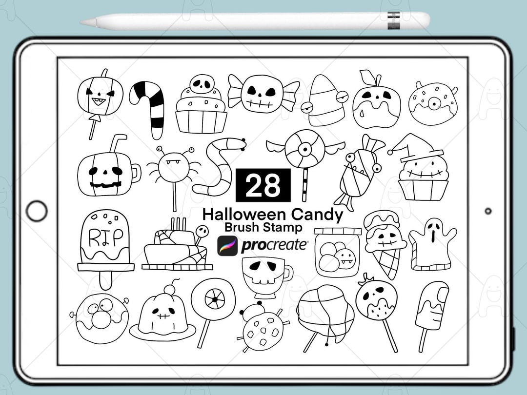 Procreate Doodle Stamp Brushes, Kawaii Candy Halloween Procreate Stamp ...
