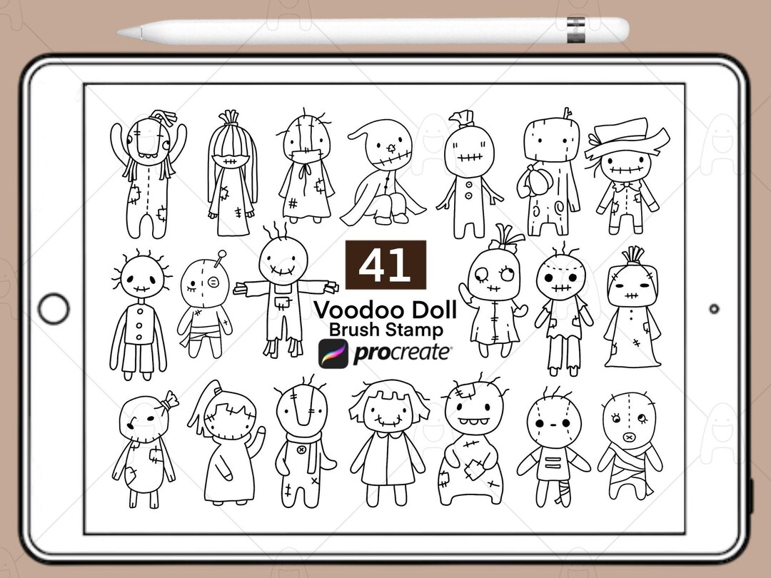Procreate Doodle Stamp Brushes, Cute Voodoo Dolls | Halloween Procreate ...