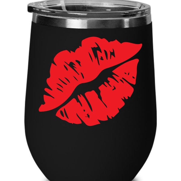 Lip wine , flirty red lips drinkware, chic lipstick stain mug, statement lip sine thermal cup, chic lipstick stain mug,  pop art, kissable