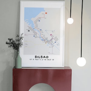Mapa do metrô de Bilbao, Espanha / Download imediato / Poster para impressão / Arte urbana para decorar seu espaço / Coordenadas do mapa do metrô