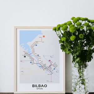 Mapa do metrô de Bilbao, Espanha / Download imediato / Cartaz para impressão / Arte urbana para decorar seu espaço / Mapa do metrô (país)