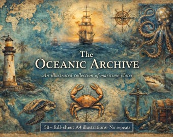 Oceanic Junk Journal Kit, Vintage Nautical Ephemera (Digitaler Download A4, Half Letter, 56 Blatt)