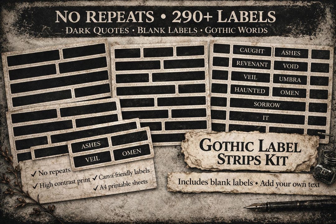 Goth Labels 290+ Gothic Label Strips Printable, Junk Journal Labels, Dark Ephemera ...