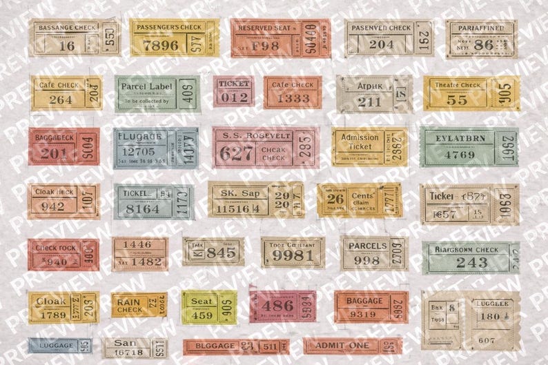Digital Kit More Then 150 Vintage Tickets Small and Big for Journaling ...