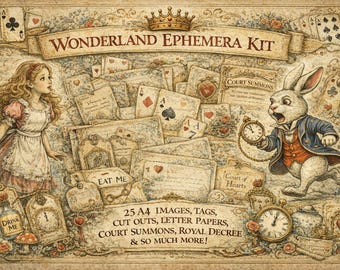 Wonderland Ephemera Kit Big XXL– Vintage Junk Journal Pages (Digital Download)