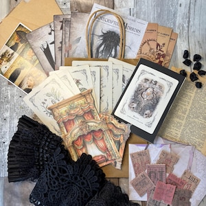 60 articoli, kit per junk journaling, shabby chic, gotico, forniture, artigianato, scrapbooking, junk journal, horror, pizzo nero, carta da lettere, illustrazione