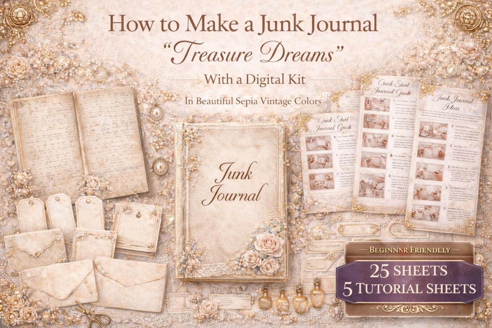 How to Make a Junk Journal Kit Full Digital Kit With 25 Sheets and 5 ...