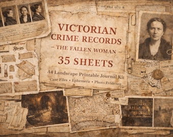 Digital kit Victorian Crime Records - 35 printable sheets - Ephemera Mugshots Maps Ration Tickets Victorian Londen Old English