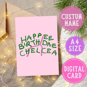 Pastel de cumpleaños feliz, tarjeta de cumpleaños, escuela de magos mágicos, tarjeta imprimible de brujería, Hagrid, rosa, nombre personalizado