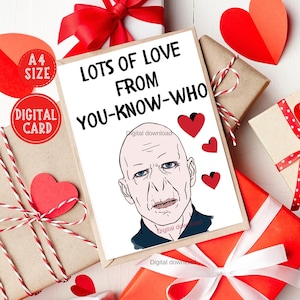 Mucho amor de ya sabes quién Tarjeta de San Valentín divertida imprimible regalo mágico mago escuela brujería tarjeta de amor imprimible