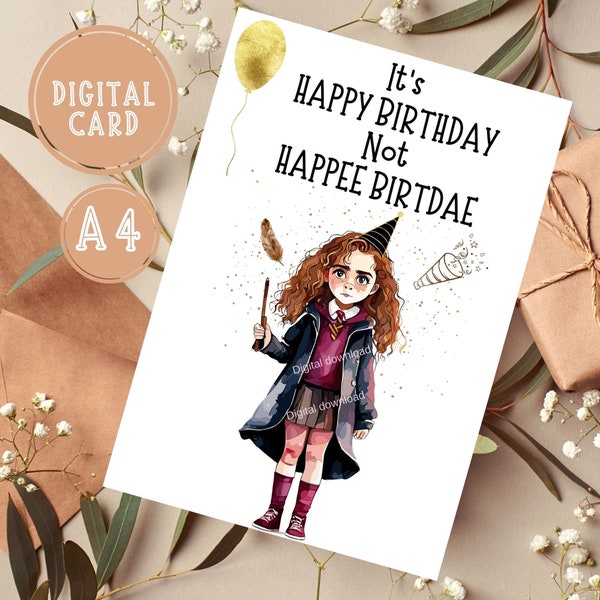Hermione funny birthday card printable magical gift wizard school witchcraft printable card