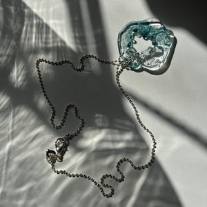 Minimalist Turquoise Borosilicate Glass Necklace: Handmade Sterling Silver Jewelry