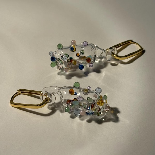 Sparkly Orbs - Handmade colourful zirconia, gold and Borosilicate Glass Earrings