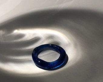 Dark Blue Glass Ring: Handmade Borosilicate Minimalist Jewelry
