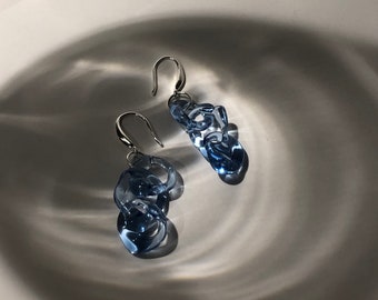 Exquisite Blue Borosilicate Glass Earrings - Handcrafted Dangle with Elegant Chains - Sterling Silver Hooks - Ideal Mother&#39;s Day Gift