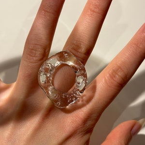 Clear Chunky Circle Glass Ring - Sleek Minimalist Borosilicate Jewelry, Artisan Handmade Gift, Perfect Present for Birthdays or Anniversary