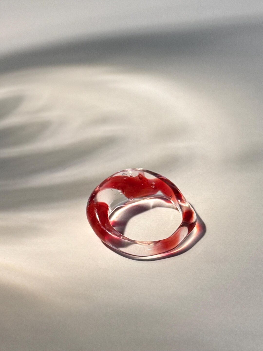 Red and Clear Swirl Glass Ring: Handmade Unique Borosilicate Glass ...