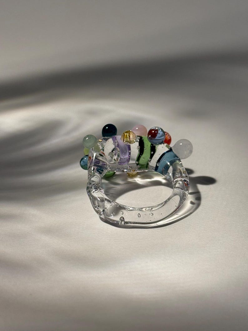Colourful and Bubbly Handmade Glass Ring: Minimalist Chunky ...
