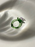 Secret Garden Flower Ring - Delicate Green & Pink Borosilicate Glass Jewelry - Bespoke, Artisan-Crafted Glass, Beautiful  Flower Ring product logo