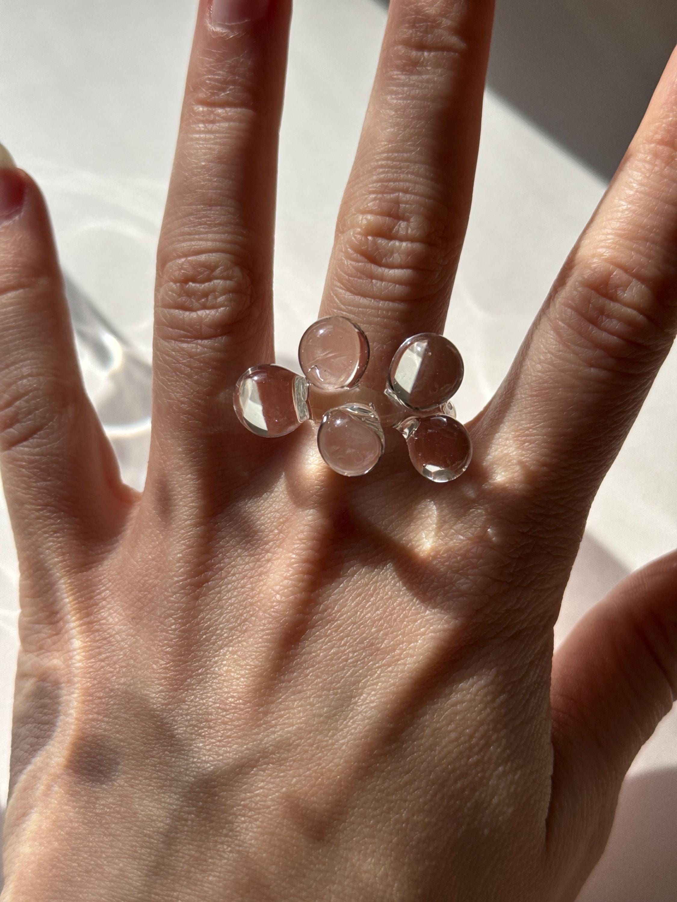 Bague Bulle De Verre Plate - Grande Taille, Design Minimaliste Et Transparent - Bijou Artistique Et Original