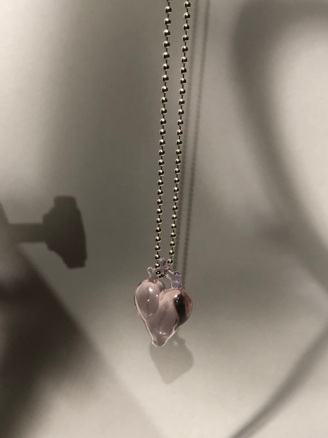 Rose Glass Heart Necklace - Elegant Handcrafted Pendant on