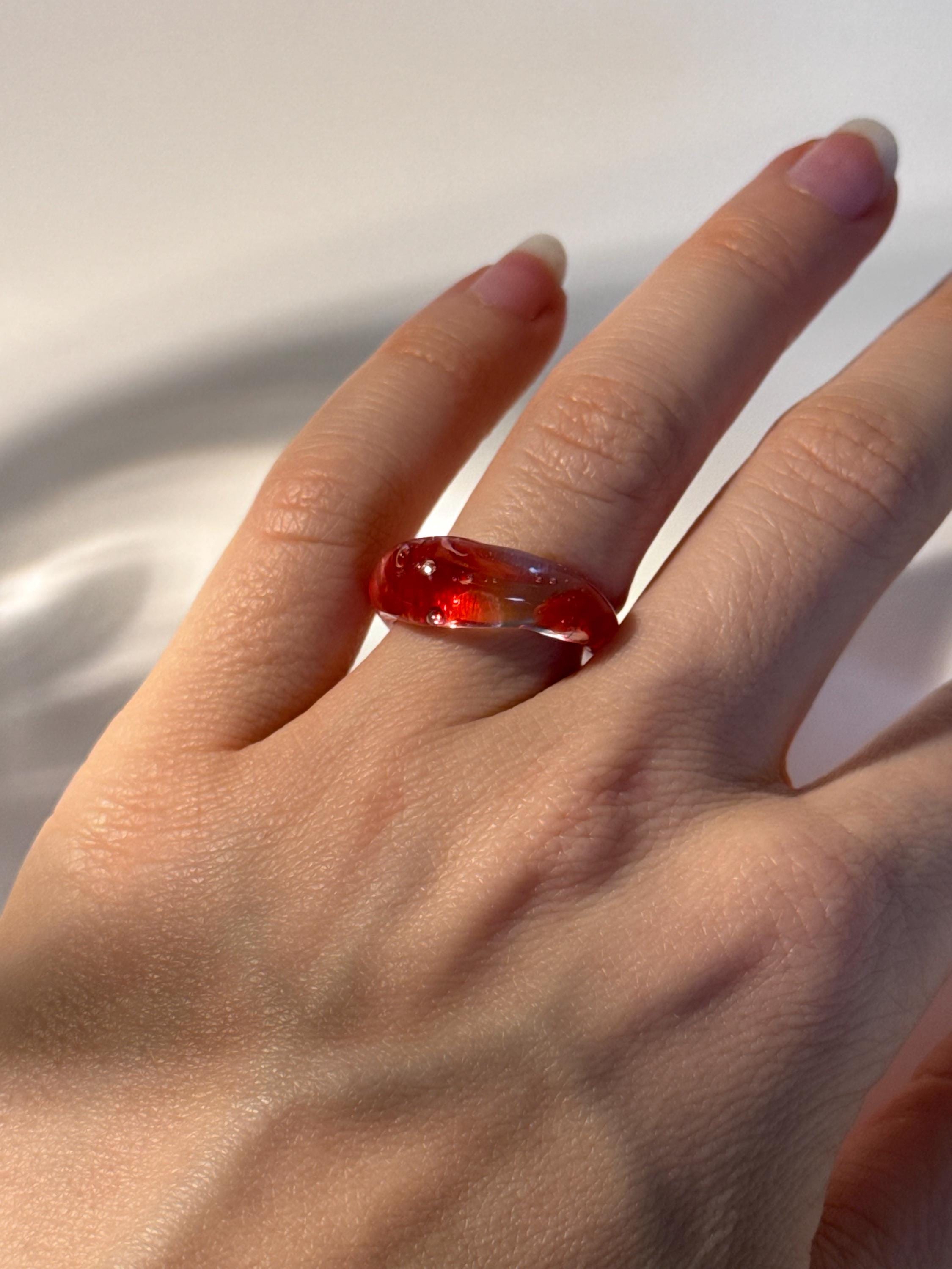 Red and Clear Swirl Glass Ring: Handmade Unique Borosilicate Glass ...