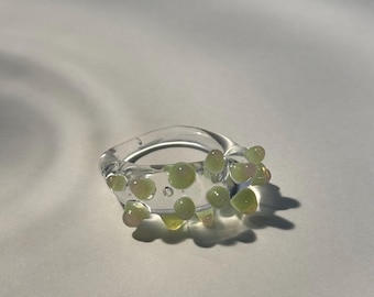 Chunky Mint green and pastel pink dotted Glass Ring: Handmade Borosilicate Statement Jewelry