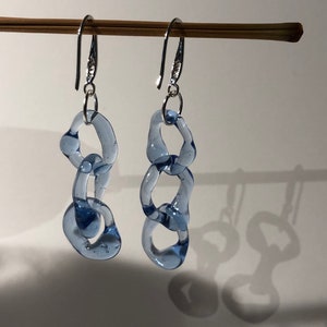 Prachtige blauwe borosilicaatglas oorbellen handgemaakte bungelen met elegante kettingen Sterling zilveren haken ideaal Moederdagcadeau afbeelding 9