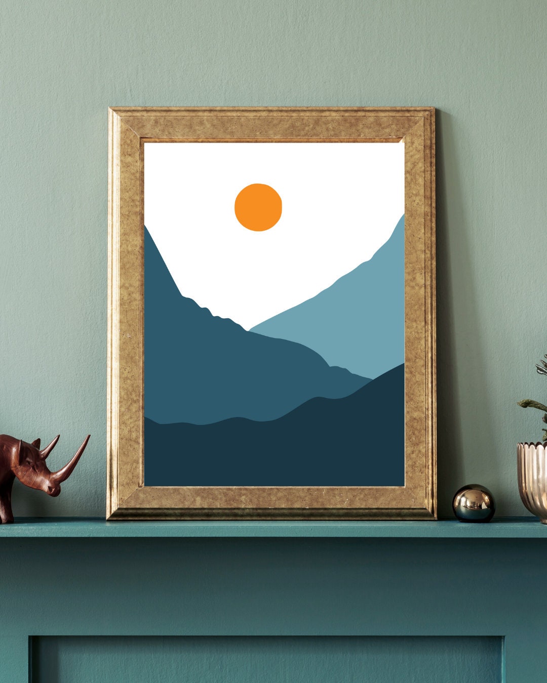 Mountain Abstract Wall Art, Sun Landscape Print, Neutral Art, Boho Wall