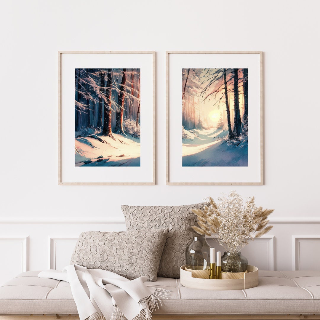 Winter Forest Landscape Printable Set of 3 Prints Snowy Forest ...
