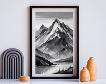 Large Mountain painting Texture Arylic painting Black Mountain Frame Wall Art Black White Palette Knife Canvas Painting Aesthetic wall Decor