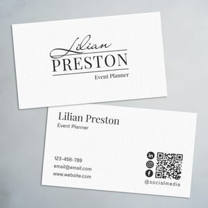 Sjabloon voor bewerkbare visitekaartjes | Elegante canvassjabloon voor visitekaartjes | Sjabloon voor visitekaartjes met QR-code | DIY afdrukbaar visitekaartje | Nora