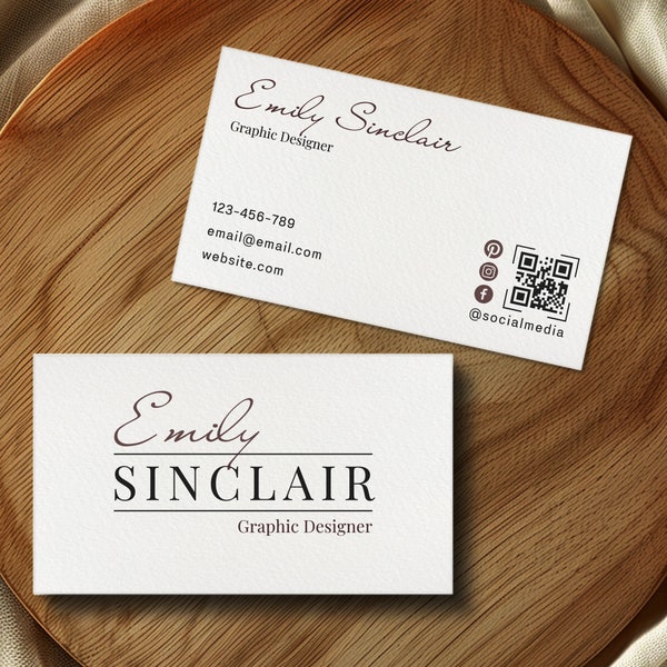 Business card template | editable in Canva | visit card | minimalist, white | QR code | DIY customizable printable