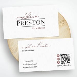 Sjabloon voor bewerkbare visitekaartjes | Elegante canvassjabloon voor visitekaartjes | Sjabloon voor visitekaartjes met QR-code | DIY afdrukbaar visitekaartje | Mila