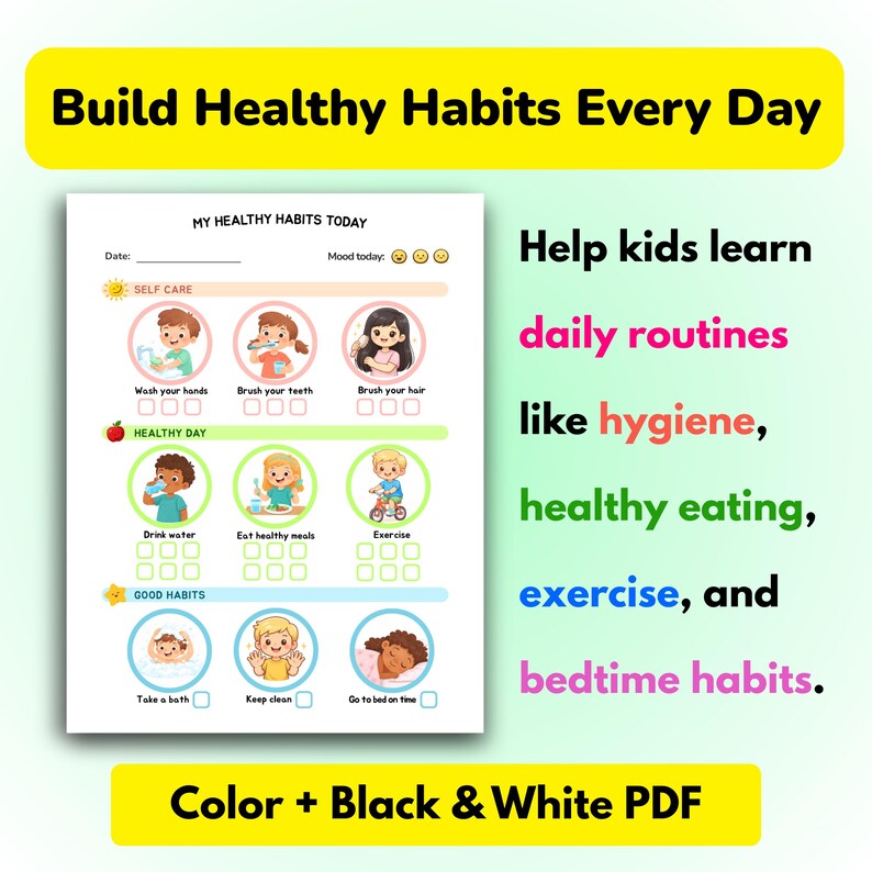 Healthy Habits Chart for Kids Printable | Kids Hygiene Checklist ...