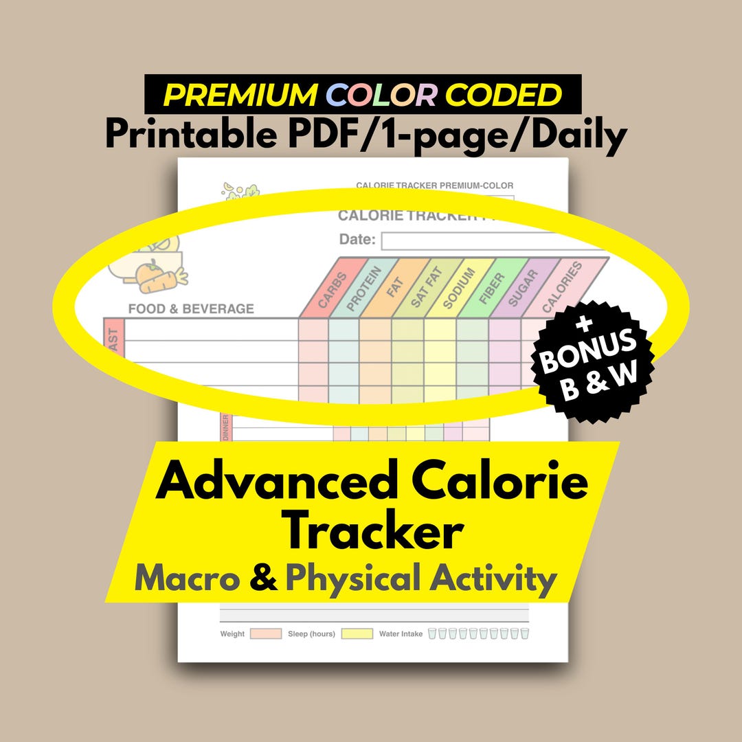 Macro and Calorie Tracker Printable – Daily Advanced Food & Fitness Log ...