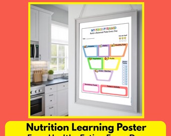 Mi póster de la pirámide alimenticia para niños, una tabla de alimentación saludable. Póster de nutrición de los grupos de alimentos, póster educativo para la cocina, aprendizaje en casa.
