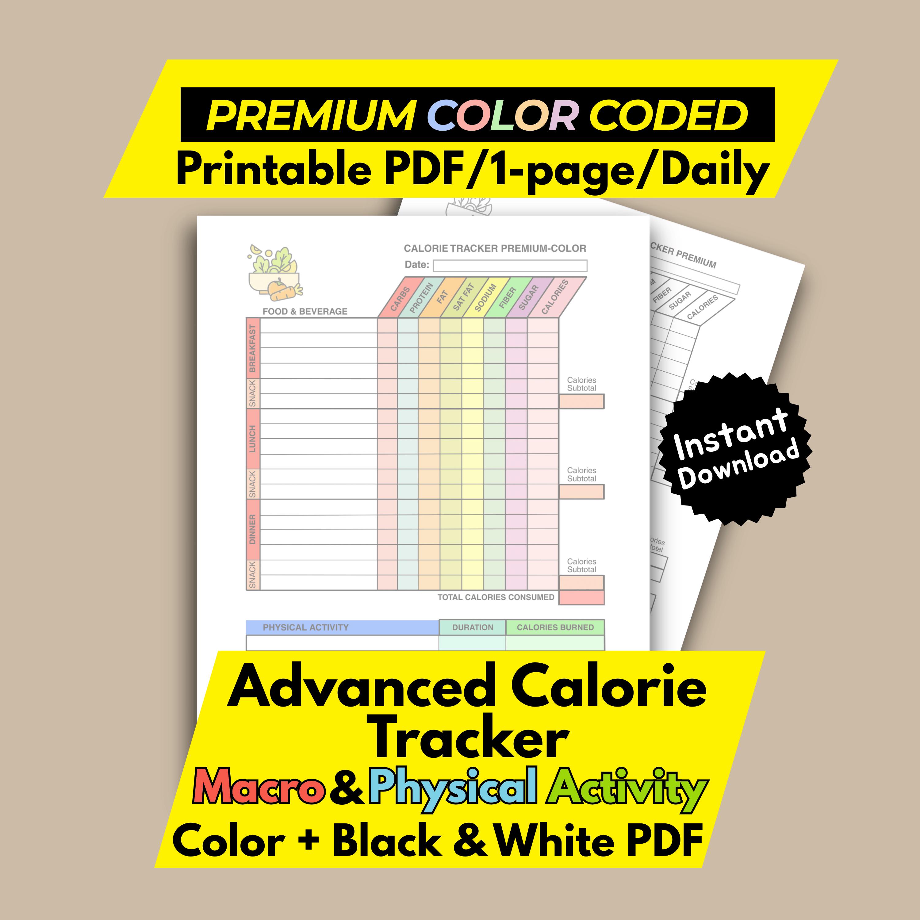 Macro and Calorie Tracker Printable – Daily Advanced Food & Fitness Log ...
