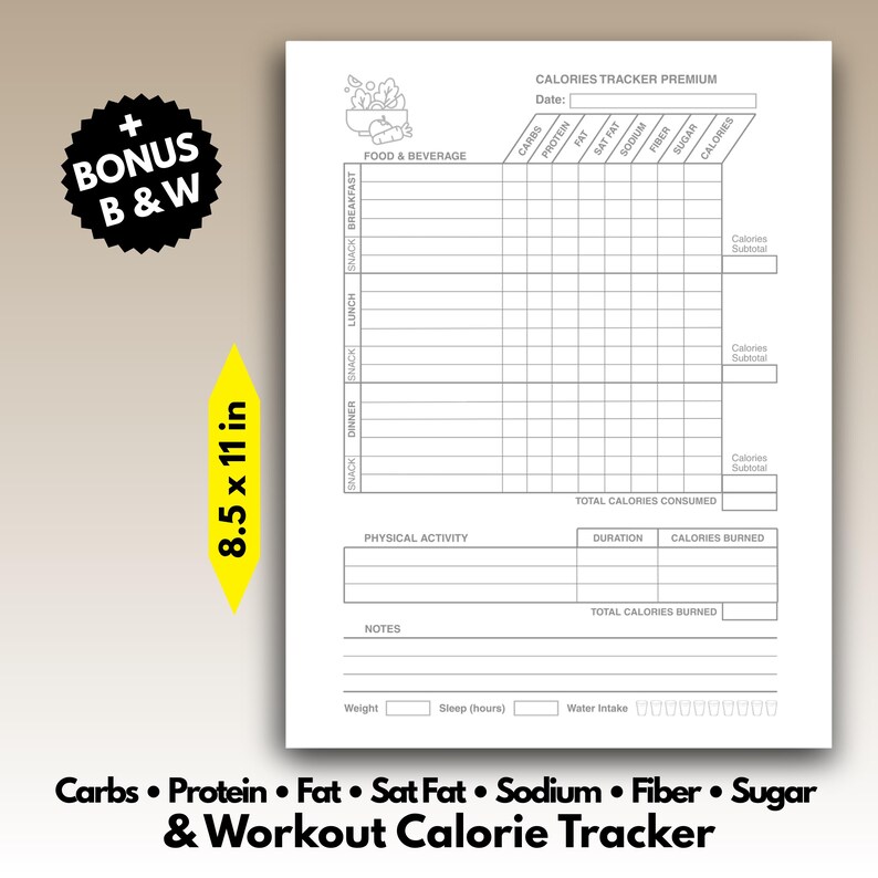 Macro and Calorie Tracker Printable – Daily Advanced Food & Fitness Log ...