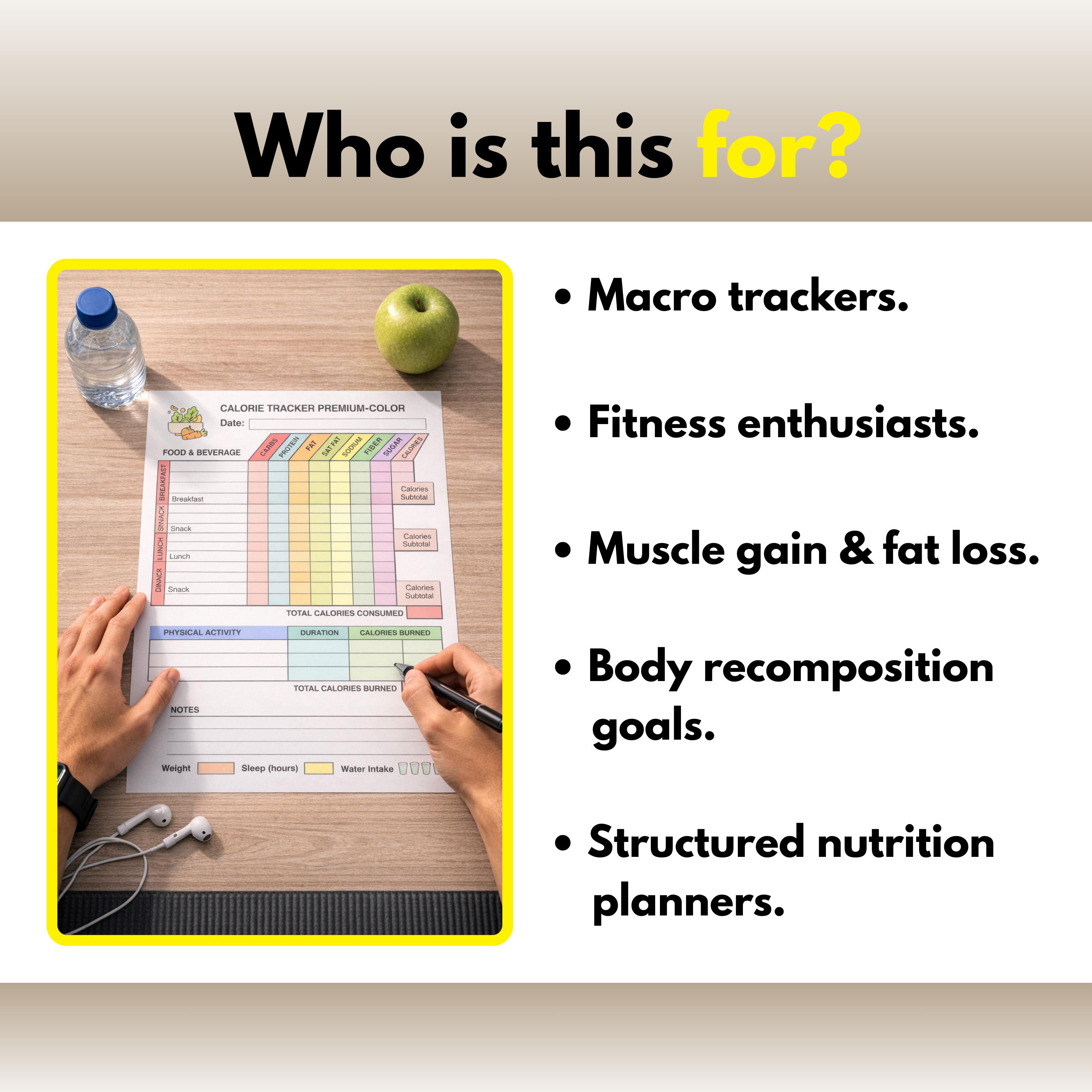 Macro and Calorie Tracker Printable – Daily Advanced Food & Fitness Log ...