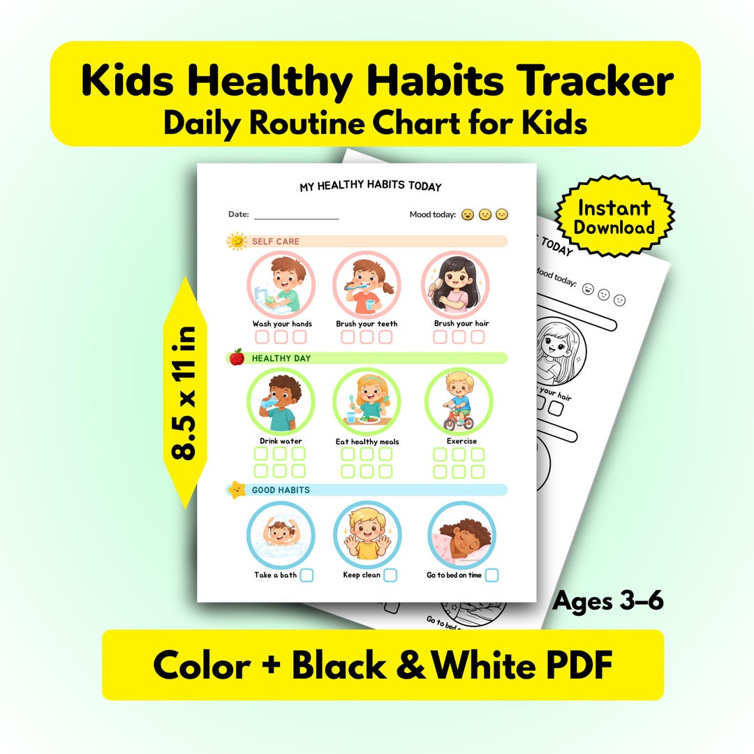 Healthy Habits Chart for Kids Printable | Kids Hygiene Checklist ...