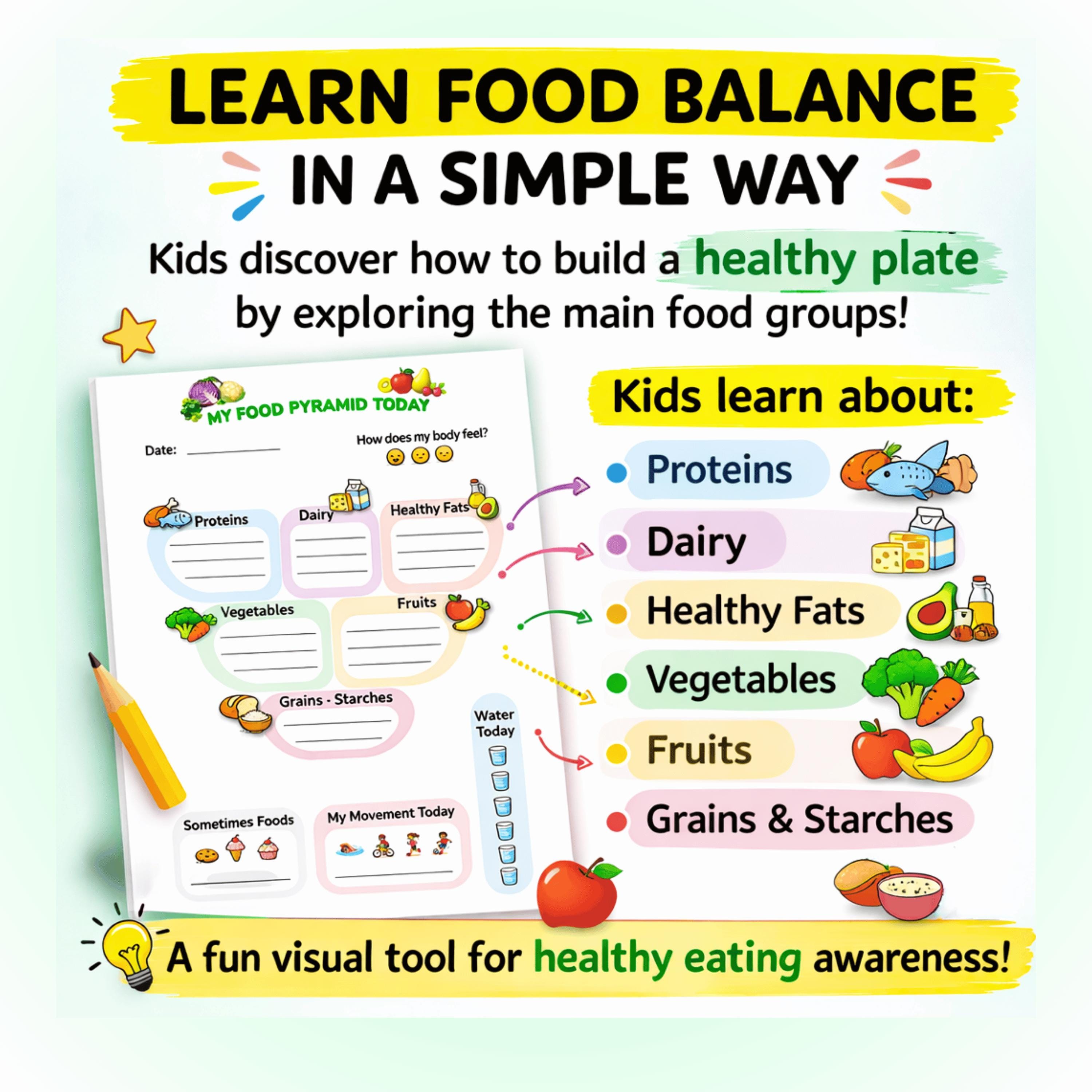 Kids Food Pyramid Printable – Food Diary for Kids Ages 6-8 – Homeschool ...